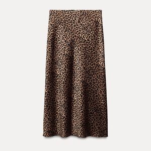 Zara Skirt Women Small Brown and Black Leopard Print Satin